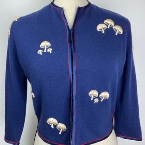 Vintage 1950’s cashmere sweater with mushroom appliqués